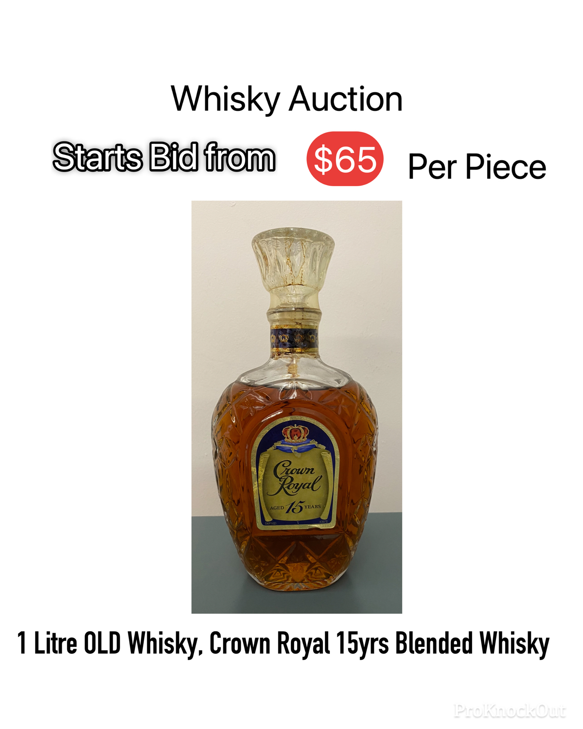 1 Litre Old Whisky, Crown Royal 15yrs Blended Whisky(A1)